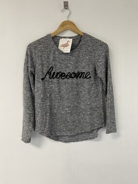 Peppermint Sweater Women Medium Awesome Embroidered Gray Pullover Sweatshirt N84